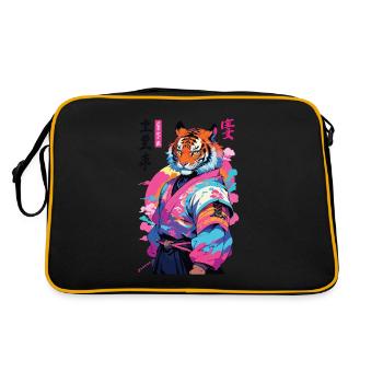 Tiger Yokai Vaporwave Aesthetic Samurai Art - Retro Bag - black/gold - Back