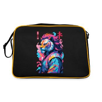 Samurai Löwe Aesthetic Vaporwave Stil - Retro Tasche - Schwarz/Gold - Hinten