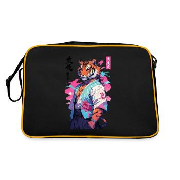 Tiger Yokai Vaporwave Aesthetic Samurai Art - Retro Bag - black/gold - Back