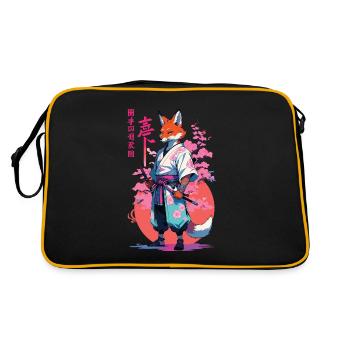 Kitsune Samurai Fuchs Aesthetic Vaporwave Stil - Retro Tasche - Schwarz/Gold - Hinten
