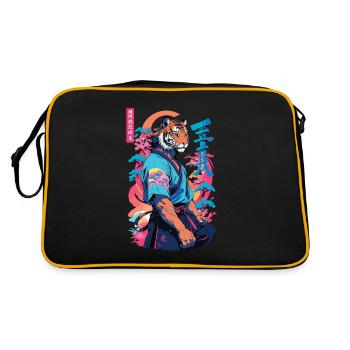Tiger Yokai Vaporwave Aesthetic Samurai Art - Retro Bag - black/gold - Back