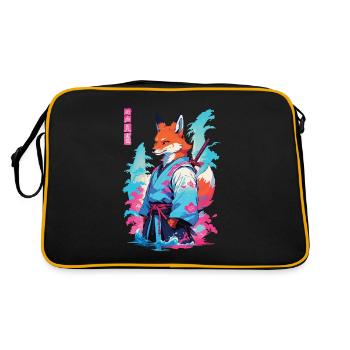 Kitsune Samurai Fuchs Aesthetic Vaporwave Stil - Retro Tasche - Schwarz/Gold - Hinten
