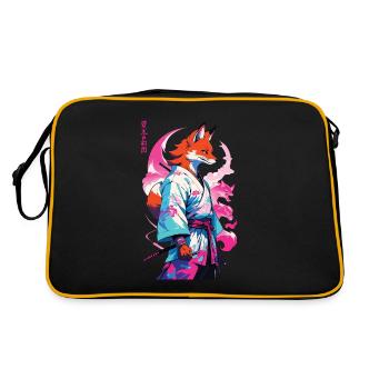 Kitsune Samurai Fuchs Aesthetic Vaporwave Stil - Retro Tasche - Schwarz/Gold - Hinten