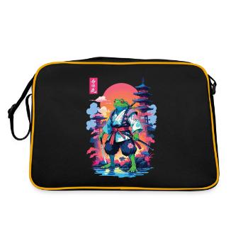 Samurai Frosch & Aesthetic Vaporwave Stil - Retro Tasche - Schwarz/Gold - Hinten