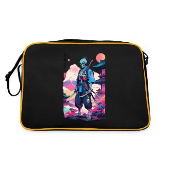 Oni Skelett Samurai & Vaporwave Aesthetic Design - Retro Tasche - Schwarz/Gold - Hinten