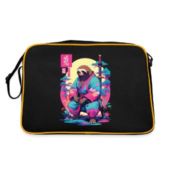 Samurai Faultier im Aesthetic Vaporwave Stil - Retro Tasche - Schwarz/Gold - Hinten