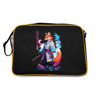 Kitsune Samurai Fuchs Aesthetic Vaporwave Stil - Retro Tasche - Schwarz/Gold - Hinten