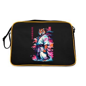 Tiger Yokai Vaporwave Aesthetic Samurai Kunst - Retro Tasche - Schwarz/Gold - Hinten