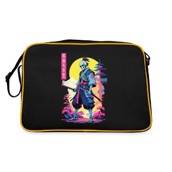 Oni Skelett Samurai Vaporwave Aesthetic - Retro Tasche - Schwarz/Gold - Hinten