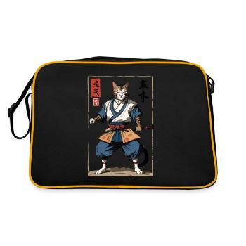 Samurai Katze Vintage Ukiyo-E Japanischer Samurai - Retro Tasche - Schwarz/Gold - Hinten