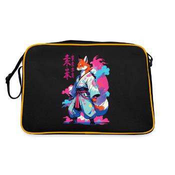 Kitsune Samurai Fuchs Aesthetic Vaporwave Stil - Retro Tasche - Schwarz/Gold - Hinten