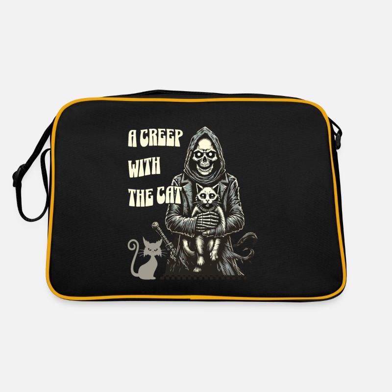 Ein Unheimlicher Mit Der Katze Halloween Motiv - Retro Tasche - Schwarz/Gold