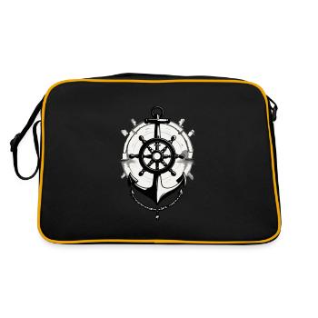 Kapitän Steuerrad Anker Segelboot Motiv - Retro Tasche - Schwarz/Gold - Hinten