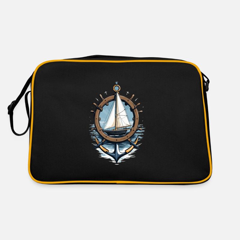 Captain Steering Wheel Anchor Sailboat Adventure Retro Bag