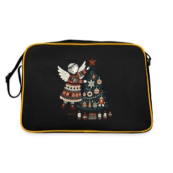 Weihnachtlicher Engel Im Skandinavischen - Retro Tasche - Schwarz/Gold - Hinten