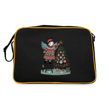 Skandinavischer Weihnachtsengel Mit Weihnachtsbaum - Retro Tasche - Schwarz/Gold - Hinten