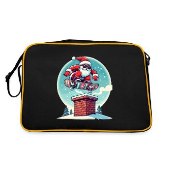 Skateboardender Weihnachtsmann Spaßiger Winter - Retro Tasche - Schwarz/Gold - Hinten