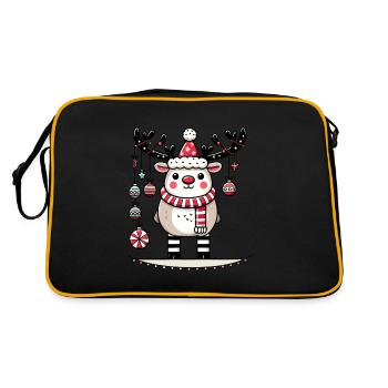 Niedliches Rentier Mit Weihnachtskugeln - Retro Tasche - Schwarz/Gold - Hinten