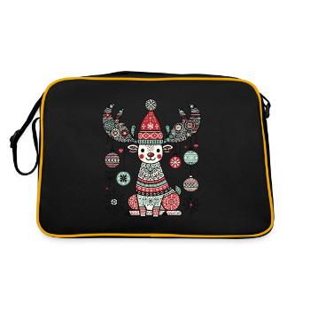 Fröhlicher Rentierzauber Mit Weihnachtskugeln - Retro Tasche - Schwarz/Gold - Hinten