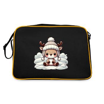 Vintage Weihnachten Rentier Design Mit Schnee - Retro Tasche - Schwarz/Gold - Hinten