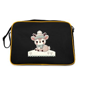 Bezauberndes Vintage Design Mit Rentier Und Schnee - Retro Tasche - Schwarz/Gold - Hinten