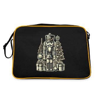 Weihnachtlicher Nussknacker Mit Tannenbaum - Retro Tasche - Schwarz/Gold - Hinten