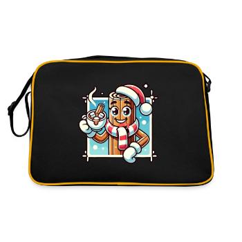 Heiße Schokolade Mit Zimt Cartoon Winterfreude - Retro Tasche - Schwarz/Gold - Hinten