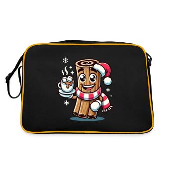 Heiße Schokolade Mit Zimt Cartoon Weihnachtlich - Retro Tasche - Schwarz/Gold - Hinten