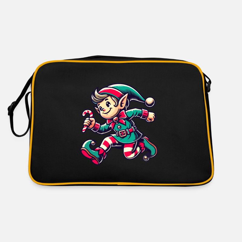 Merry Christmas gnome with candy cane - Retro Bag - black/gold