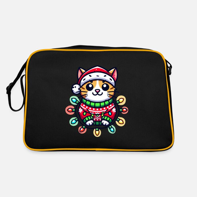 Weihnachtliche Katze Im Pullover Mit Lichtern Retro Tasche