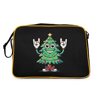 Lustiger Weihnachtsbaum Mit Rockhand - Retro Tasche - Schwarz/Gold - Hinten