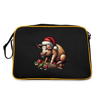 Christmas pig with festive appetite - Retro Bag - black/gold - Back
