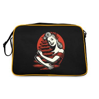 Weihnachten Retro Vintage Stil Frau Tannenbaum - Retro Tasche - Schwarz/Gold - Hinten