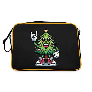 Lustiger Weihnachtsbaum Mit Rockhand - Retro Tasche - Schwarz/Gold - Hinten