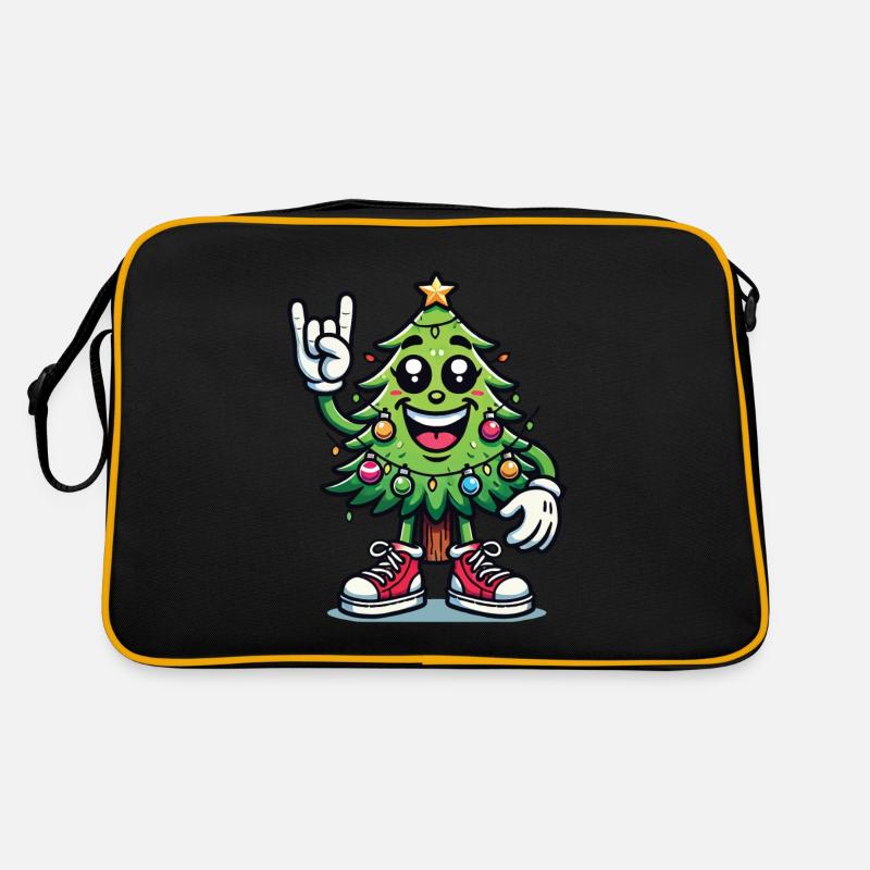 Lustiger Weihnachtsbaum Mit Rockhand - Retro Tasche - Schwarz/Gold