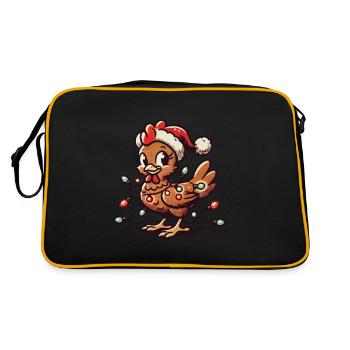 Weihnachtshuhn Mit Lichterkette - Retro Tasche - Schwarz/Gold - Hinten