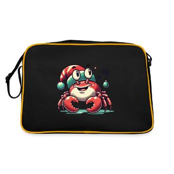 Weihnachtliche Krabbe Freude Mit Mütze - Retro Tasche - Schwarz/Gold - Hinten
