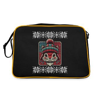 Winterliches Eichhörnchen Mit Mütze Und Muster - Retro Tasche - Schwarz/Gold - Hinten