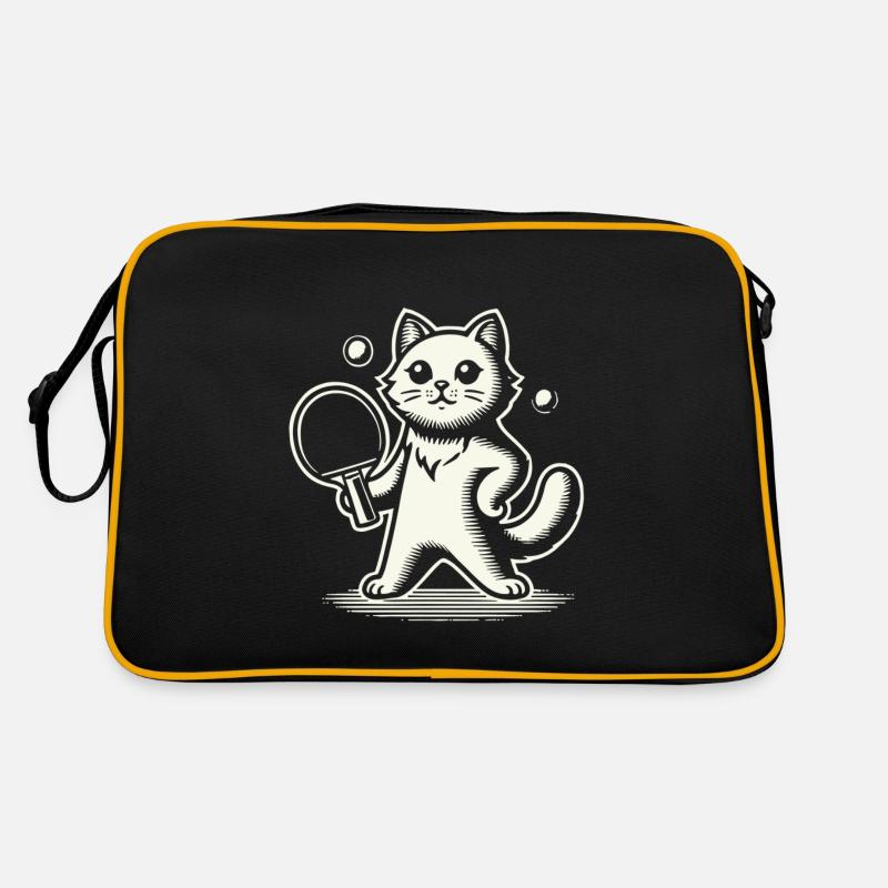 Chat mignon jouant au ping-pong - Sac Retro - noir/or