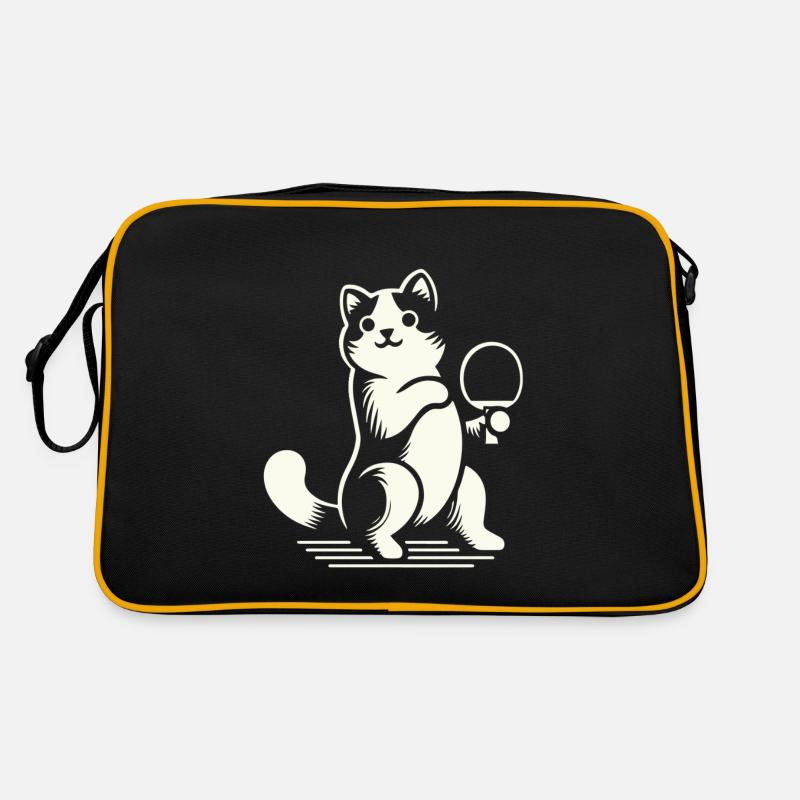 Cute Cat Playing Table Tennis Enthusiastically Retro Bag