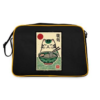 Chat rétro kawaii avec nouilles ramen Japon ukiyo-e - Sac Retro - noir/or - Dos