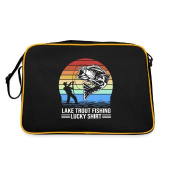 Forelle Forellenteich Angelhaken Angelrute Angler - Retro Tasche - Schwarz/Gold - Hinten