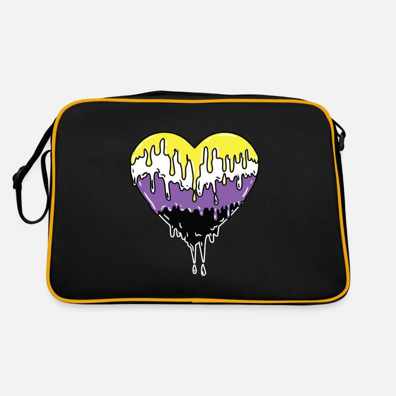 Nonbinary Pride Tropfendes Herz Retro Tasche