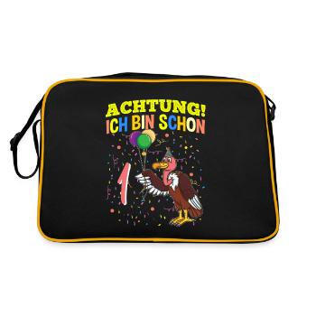 Achtung Ich Bin Schon 1 Geburtstag Geier - Retro Tasche - Schwarz/Gold - Hinten