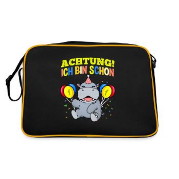 Achtung Ich Bin Schon 1 Geburtstag Nilpferd - Retro Tasche - Schwarz/Gold - Hinten