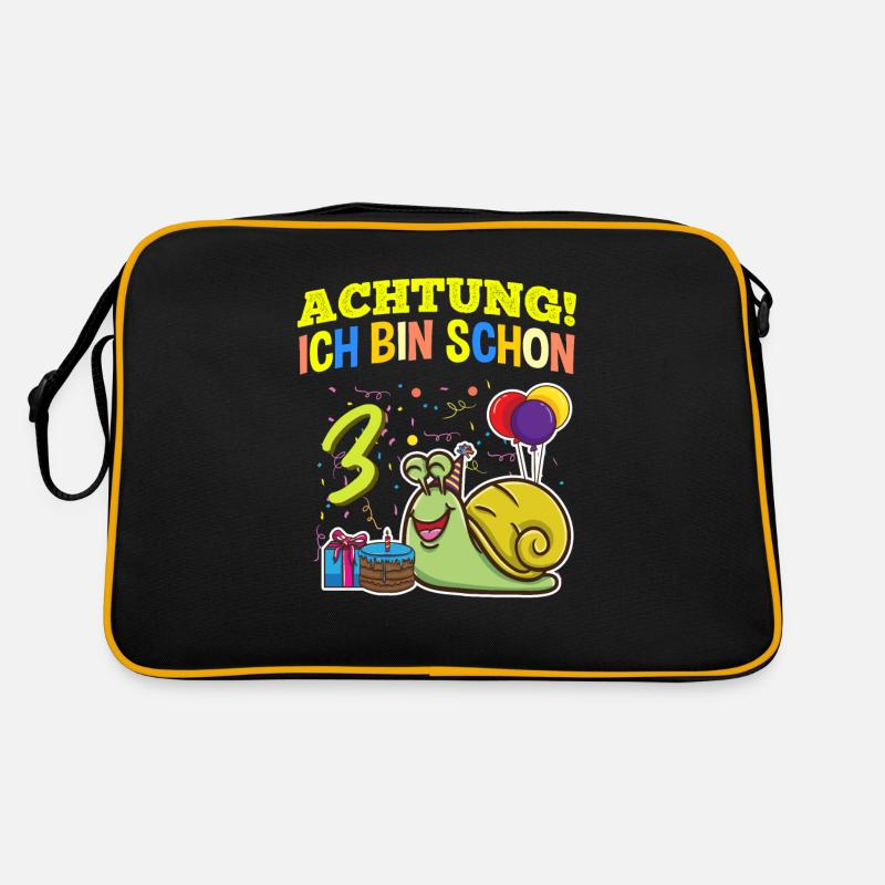 Achtung Ich Bin Schon 3 Geburtstag Schnecke - Retro Tasche - Schwarz/Gold