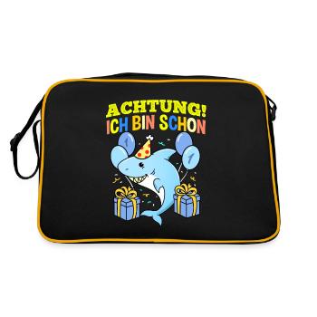 Achtung Ich Bin Schon 1 Geburtstag Hai - Retro Tasche - Schwarz/Gold - Hinten