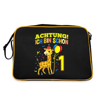 Achtung Ich Bin Schon 1 Geburtstag Giraffe - Retro Tasche - Schwarz/Gold - Hinten