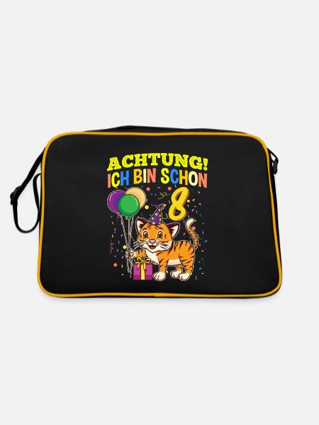 Achtung Ich Bin Schon 8 Tier Geburtstag Tiger - Retro Tasche - Schwarz/Gold - Hinten