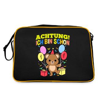Achtung Ich Bin Schon 1 Geburtstag Teddybär - Retro Tasche - Schwarz/Gold - Hinten